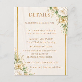 Elegante Elfenbein- und Gold-Blumenhochzeitssuite- Begleitkarte