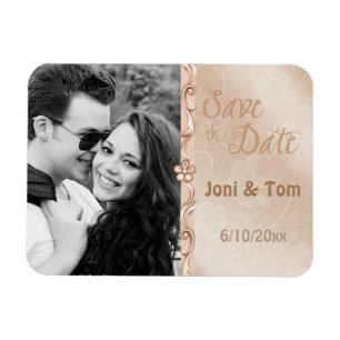 Elegante Elfenbein- und Gold-Foto-Save-the-Date-Ka Magnet