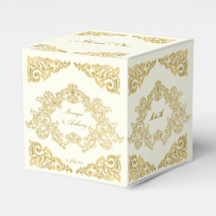 Elegante Elfenbein- und Gold-Vintage-Hochzeitsvorl Geschenkschachtel