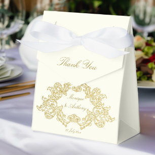 Elegante Elfenbein- und Gold-Vintage-Hochzeitsvorl Geschenkschachtel
