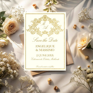 Elegante Elfenbein- und Goldene Hochzeit im Vintag Save The Date
