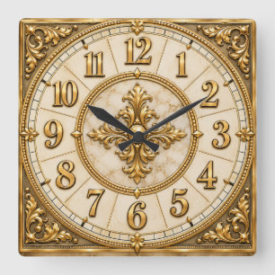 Elegante Elfenbein- und Goldzieruhr Quadratische Wanduhr