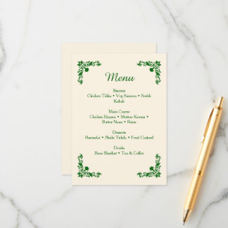 Elegante Elfenbein- und Smaragd-Blumenhochzeitsmen Begleitkarte