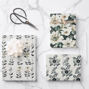 Elegante Elfenbeinblüten Geschenkpapier Set