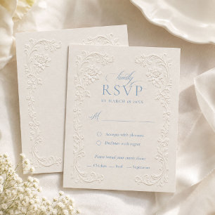 Elegante elfenbeinfarbene geprägte Floral Hochzeit RSVP Karte