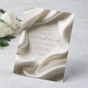 Elegante elfenbeinfarbene Satin-Hochzeitseinladung Einladung