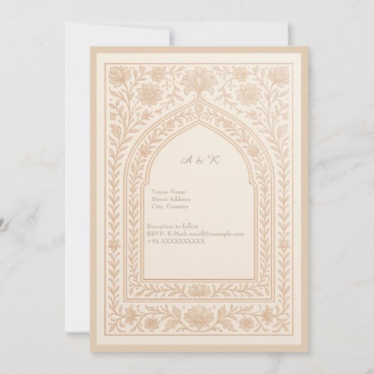 Elegante Elfenbeinhochzeit Rose Gold Arabische Arc Einladung (Rückseite)