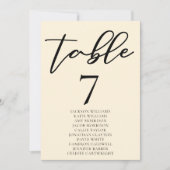 Elegante Elfenbeinhochzeit-Tischnummer mit Namensk (Vorderseite)