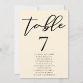 Elegante Elfenbeinhochzeit-Tischnummer mit Namensk (Rückseite)