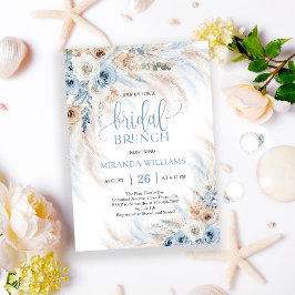 Elegante Elfenbeinrosen Blaue Florale Braut-Brunch Einladung