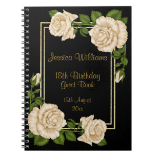 Elegante Elfenbeinrosen & Gold Glitter 18. Geburts Notizblock