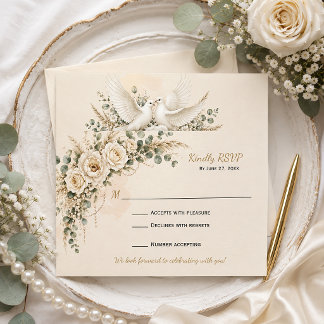 Elegante Elfenbeinrosen Grünzeug Perlen | RSVP Karte