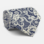 Elegante Elfenbeinspitze auf Navyblau Krawatte (Gerollt)