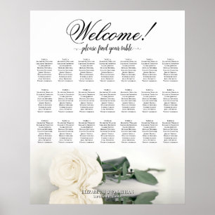 Elegante Elfenbeinweiße Rose 21-Tisch-Sitzordnung Poster