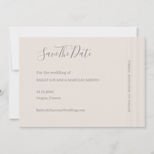 Elegante Elfenbeinweiße Streifen Save the Date Hoc Einladung (Vorderseite)