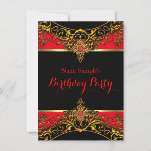 Elegante Elite Regale Rot Gold Schwarz Geburtstag  Einladung