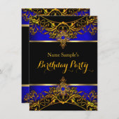 Elegante Elite Royal Blue Gold Black Birthday Einladung (Vorne/Hinten)