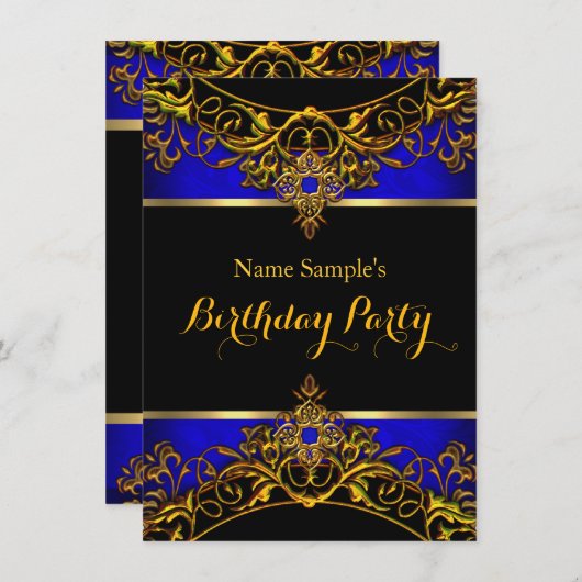 Elegante Elite Royal Blue Gold Black Birthday Einladung (Vorne/Hinten)