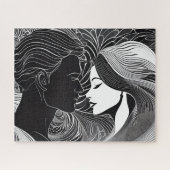 Elegante Embrace: Schwarz-Weiß-Liebe Puzzle (Horizontal)