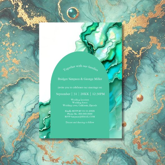Elegante Emerald Aquamarin Marble Watercolor Weddi Einladung