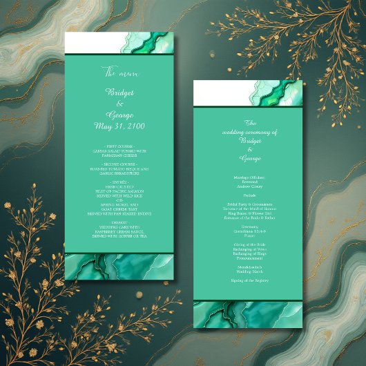 Elegante Emerald Aquamarin Marble Watercolor Weddi Programm