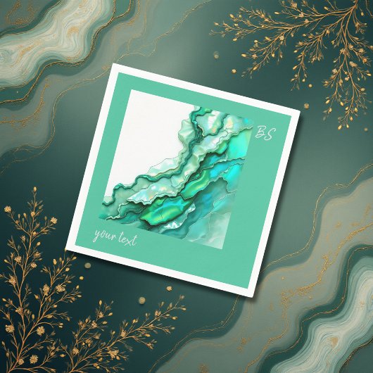 Elegante Emerald Aquamarin Marble Watercolor Weddi Serviette
