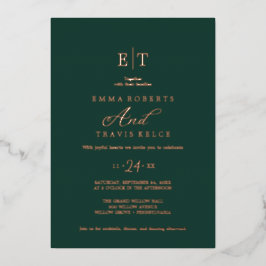 Elegante Emerald & Gold Foil Monogram Wedding Folieneinladung