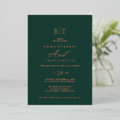 Elegante Emerald & Gold Foil Monogram Wedding Folieneinladung (Stehend vorne)