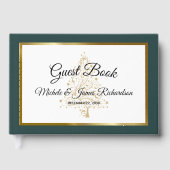 Elegante Emerald Gold Winterferien Hochzeit Gästebuch (Vorderseite)