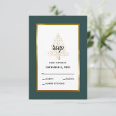 Elegante Emerald Gold Winterferien Hochzeit RSVP Karte (Stehend Vorderseite)