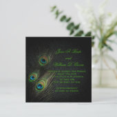 Elegante Emerald Green Black Gold Peacock Wedding Einladung (Stehend Vorderseite)