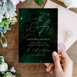 Elegante Emerald Green Black Watercolor Hochzeit Einladung