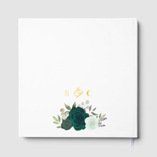 Elegante Emerald Green Boho Rose Hochzeit Gästebuch (Rückseite)