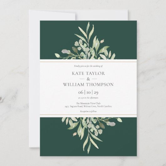 Elegante Emerald Green Botanical Wedding Einladung (Vorderseite)