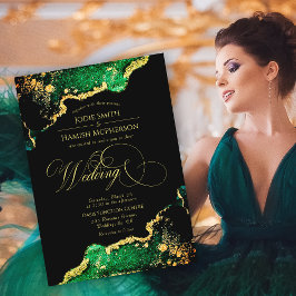Elegante Emerald Green Bronze Gold Wedding Einladung