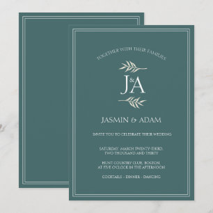 Elegante Emerald Green Classic-Initialen Hochzeit Einladung