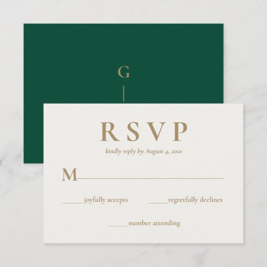 Elegante Emerald Green Cream Wedding RSVP Card Karte (Vorne/Hinten)
