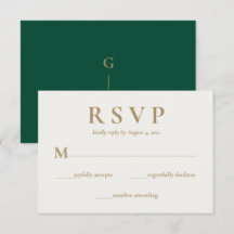 Elegante Emerald Green Cream Wedding RSVP Card