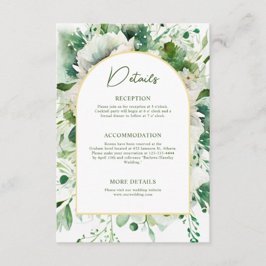 Elegante Emerald Green Floral Botanical Wedding Begleitkarte (Vorderseite)
