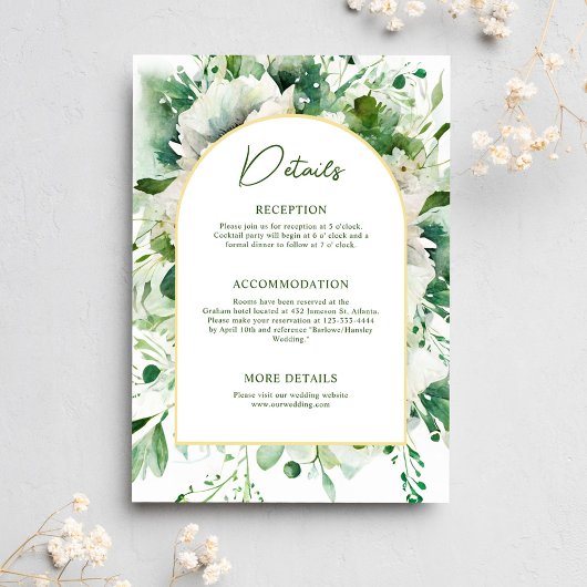 Elegante Emerald Green Floral Botanical Wedding Begleitkarte
