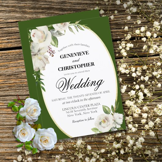 Elegante Emerald Green Floral Gold Wedding Einladung