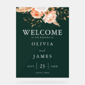 Elegante Emerald Green Floral Hochzeit im Herbst W Acrylschild (Vorderseite)