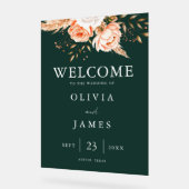 Elegante Emerald Green Floral Hochzeit im Herbst W Acrylschild (Winkel)