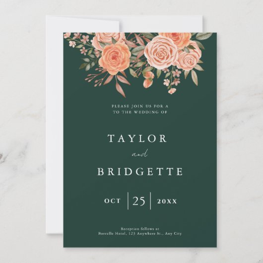 Elegante Emerald Green Floral Hochzeit im Herbst W Einladung (Vorderseite)