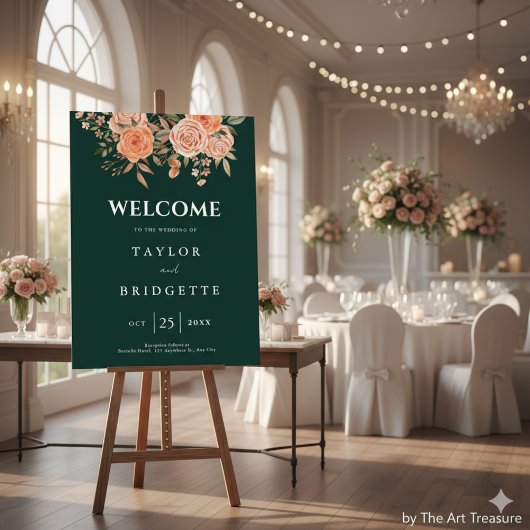 Elegante Emerald Green Floral Hochzeit im Herbst W Poster