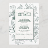 Elegante Emerald Green Floral Wedding Details Begleitkarte (Vorderseite)