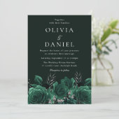 Elegante Emerald Green Floral Wedding Einladung (Stehend Vorderseite)