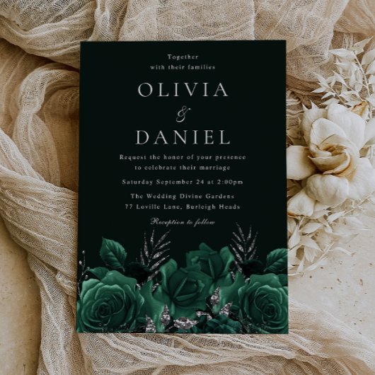 Elegante Emerald Green Floral Wedding Einladung