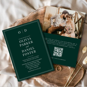 Elegante Emerald Green Foto QR Code Wedding Einladung