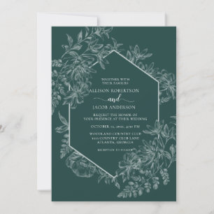 Elegante Emerald Green Geometric Floral Wedding Einladung